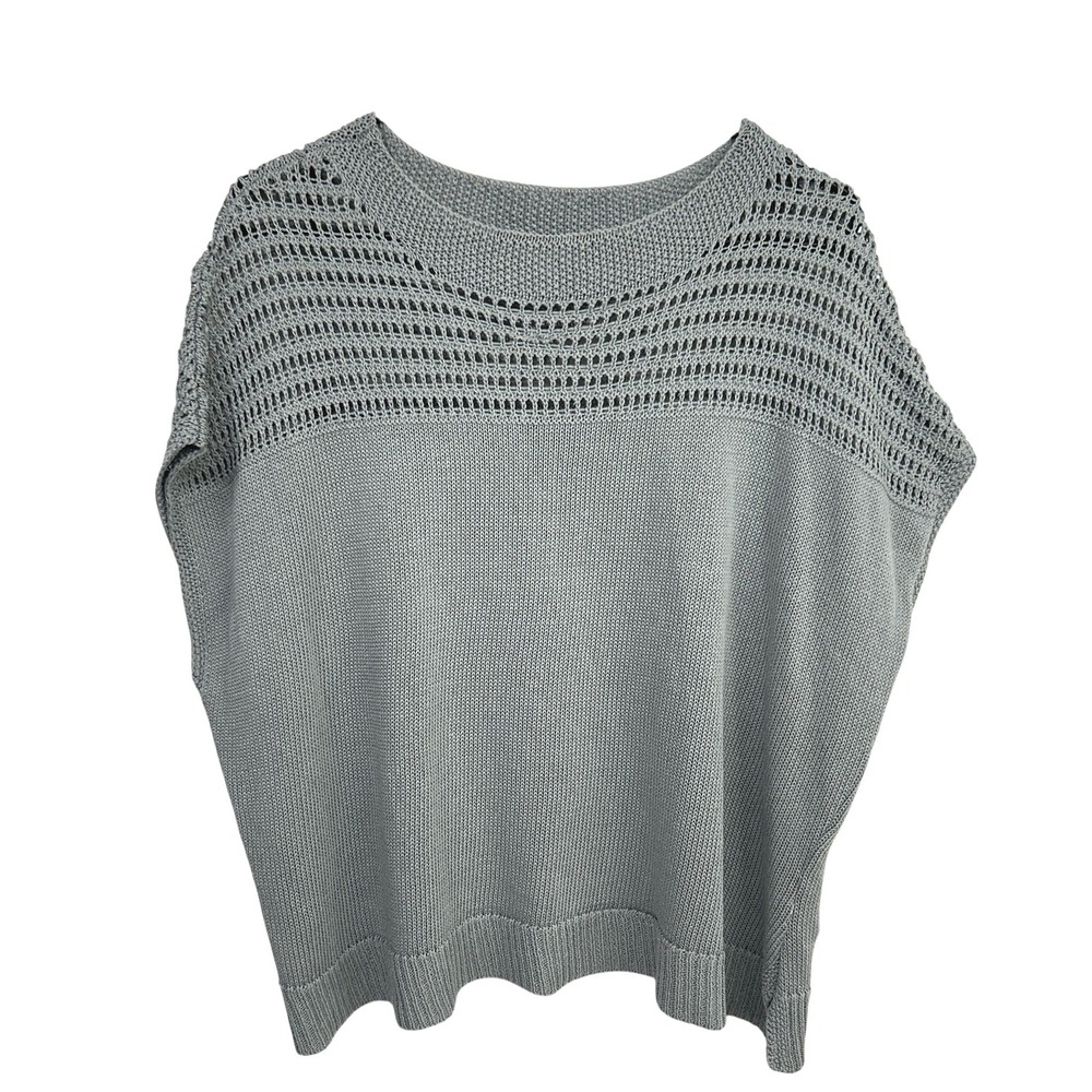 Max Studio Linen Blend Open Knit Sweater Top Small Gray Dolman Coastal Capsule